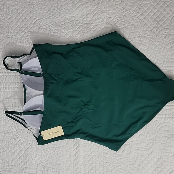 Rouche Tummy Control Retro Push-up Elegant Green One-Piece Swimsuit Plus XXL - Picture 7 of 14